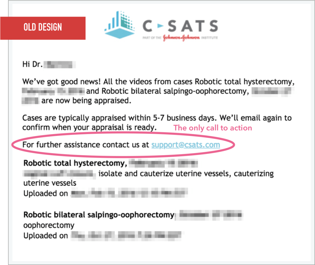 Old design of the engagement email.