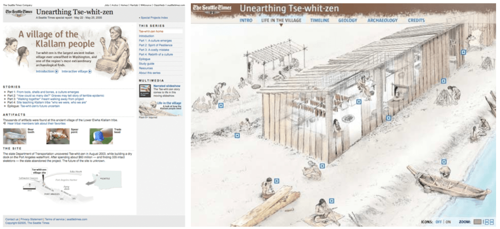 Special news site and interactive multimedia story for the Tse-whit-zen find in WA state. Led and managed a team of UX designers to win first place in the 37th Associated Press Media Editors Award, for multimedia story telling.