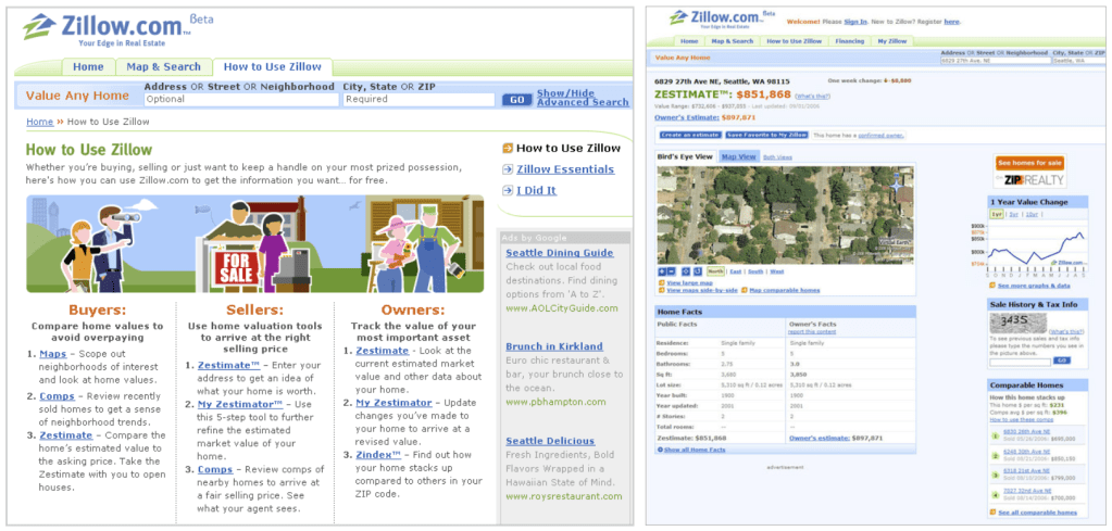 Designed and launched Zillow.com as the lead designer and later promoted to UX manager.