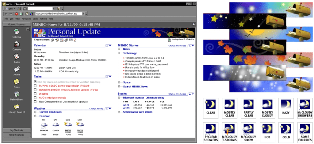 A range of MSNBC.com interactive designs, co-branding products, and illustrations.
